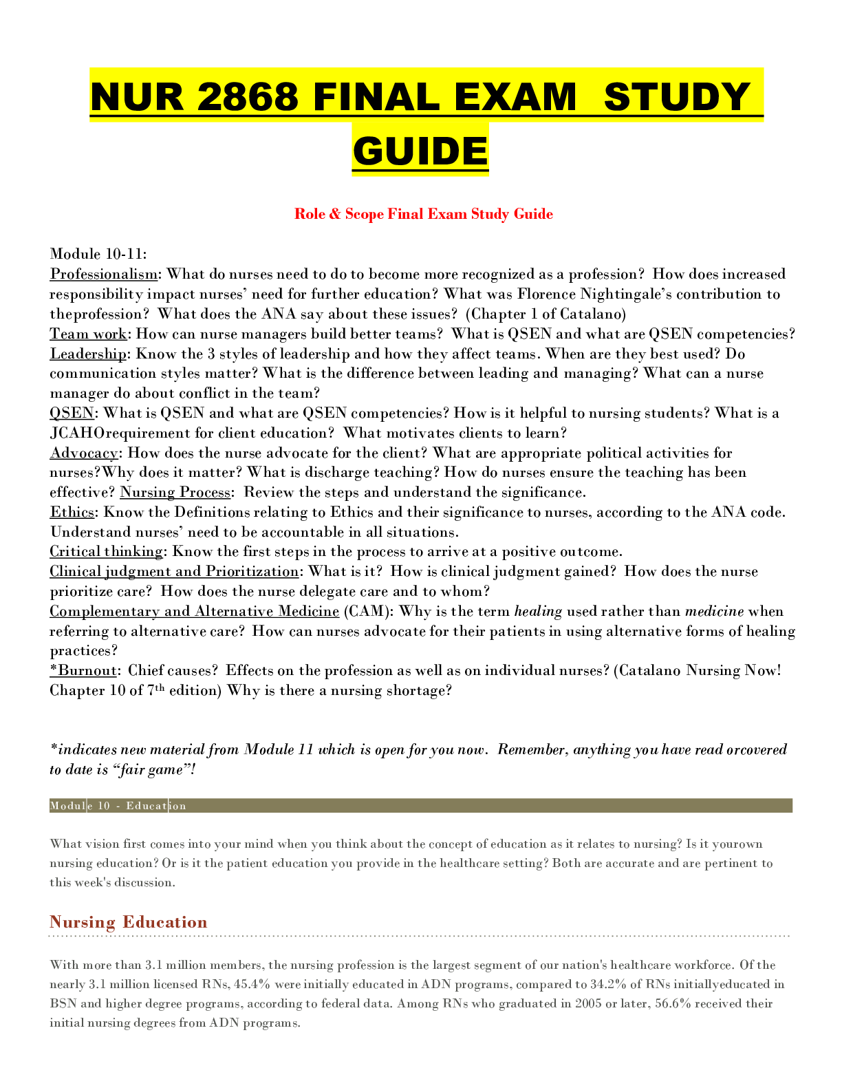 Preview image for NUR 2868 FINAL EXAM  STUDY GUIDE